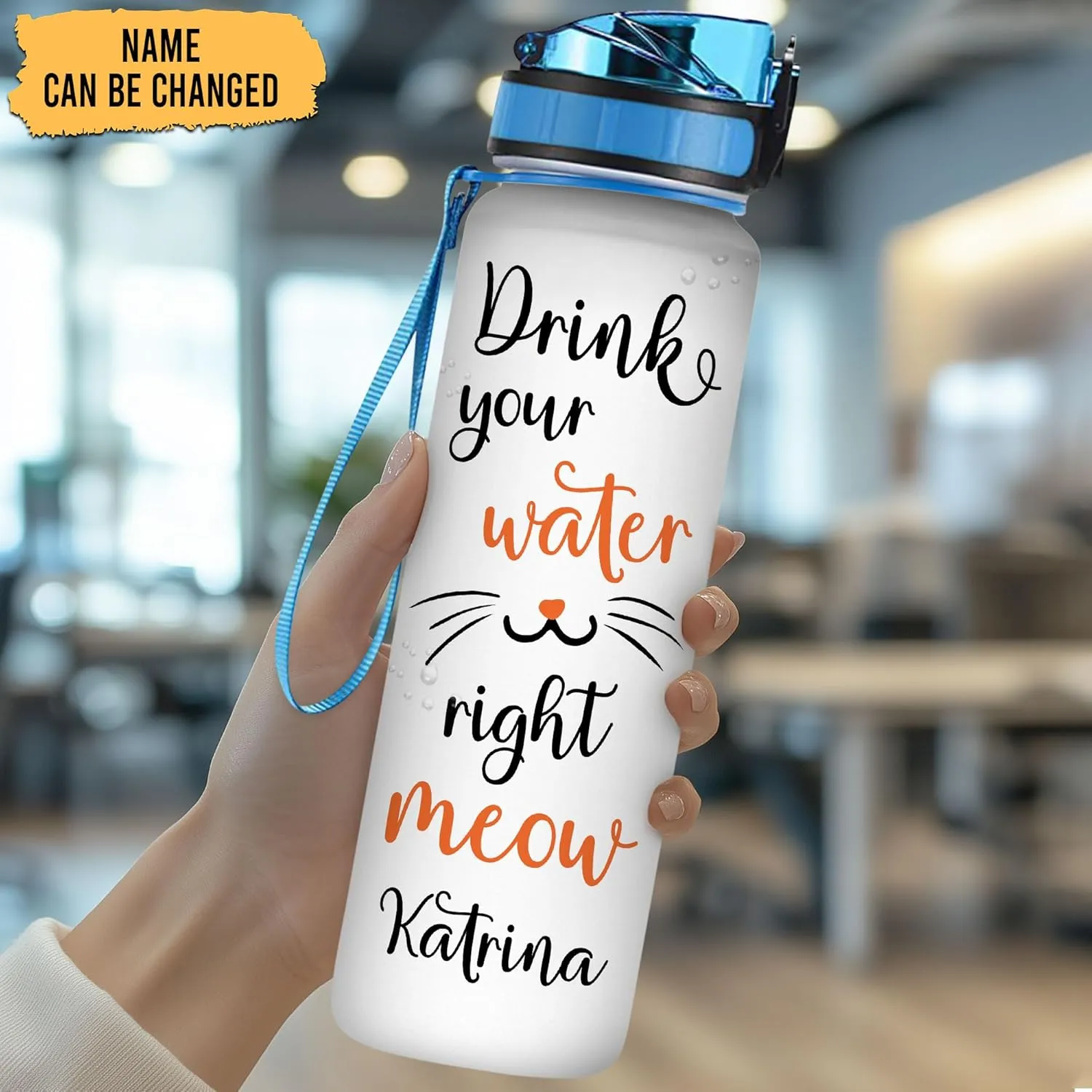 Hyturtle Personalized Cat Water Bottle - 32oz Motivational Water Bottle with Leak-Proof Lid & Time Marker, BPA-Free - Custom Name Gift for Cat Lovers, Women, Girls - Birthday & Christmas Gift