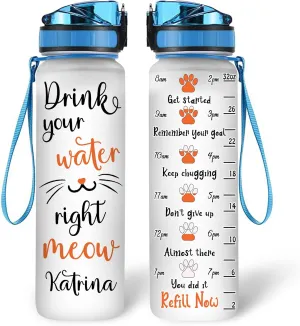 Hyturtle Personalized Cat Water Bottle - 32oz Motivational Water Bottle with Leak-Proof Lid & Time Marker, BPA-Free - Custom Name Gift for Cat Lovers, Women, Girls - Birthday & Christmas Gift