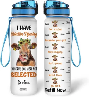 Hyturtle Personalized Cow Water Bottle - 32oz Inspirational Motivational Water Bottle with Leak-Proof Lid Time Marker - Custom Name Gift for Women, Cow Lovers, Farm Animals - Birthday, Christmas Gift