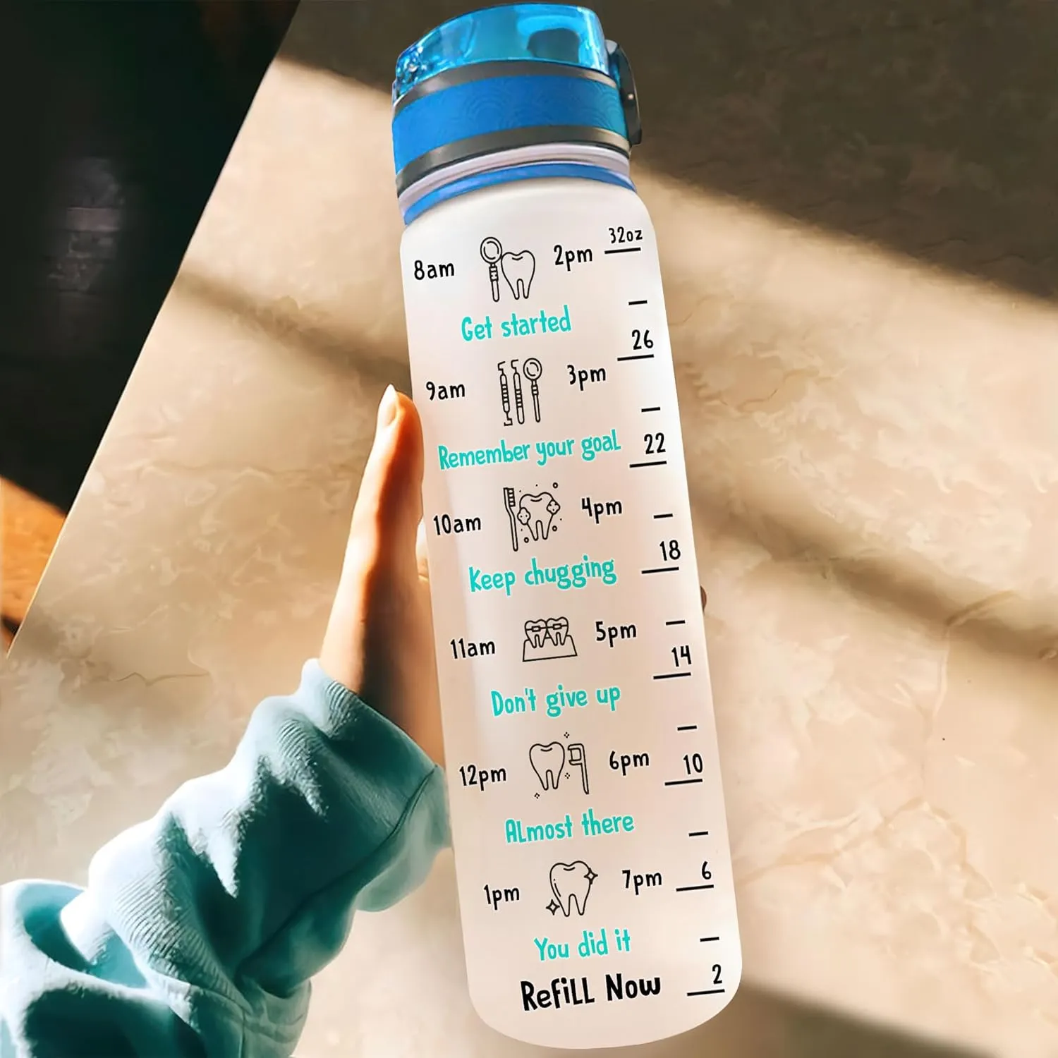 Hyturtle Personalized Dental Life Water Bottle - 32oz Motivational Water Bottle with Leak-Proof Lid Time Marker - Custom Name Gift for Dentists, Dental Hygienists Dental Students On Birthday Christmas