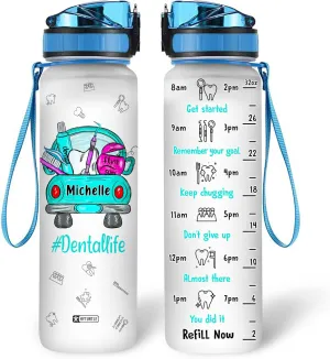 Hyturtle Personalized Dental Life Water Bottle - 32oz Motivational Water Bottle with Leak-Proof Lid Time Marker - Custom Name Gift for Dentists, Dental Hygienists Dental Students On Birthday Christmas
