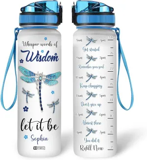 Hyturtle Personalized Dragonfly Water Bottle - 32oz Motivational Water Bottle with Leak-Proof Lid, Time Marker - Custom Name Gift for Women, Girls, Dragonfly Lovers On Birthday Christmas