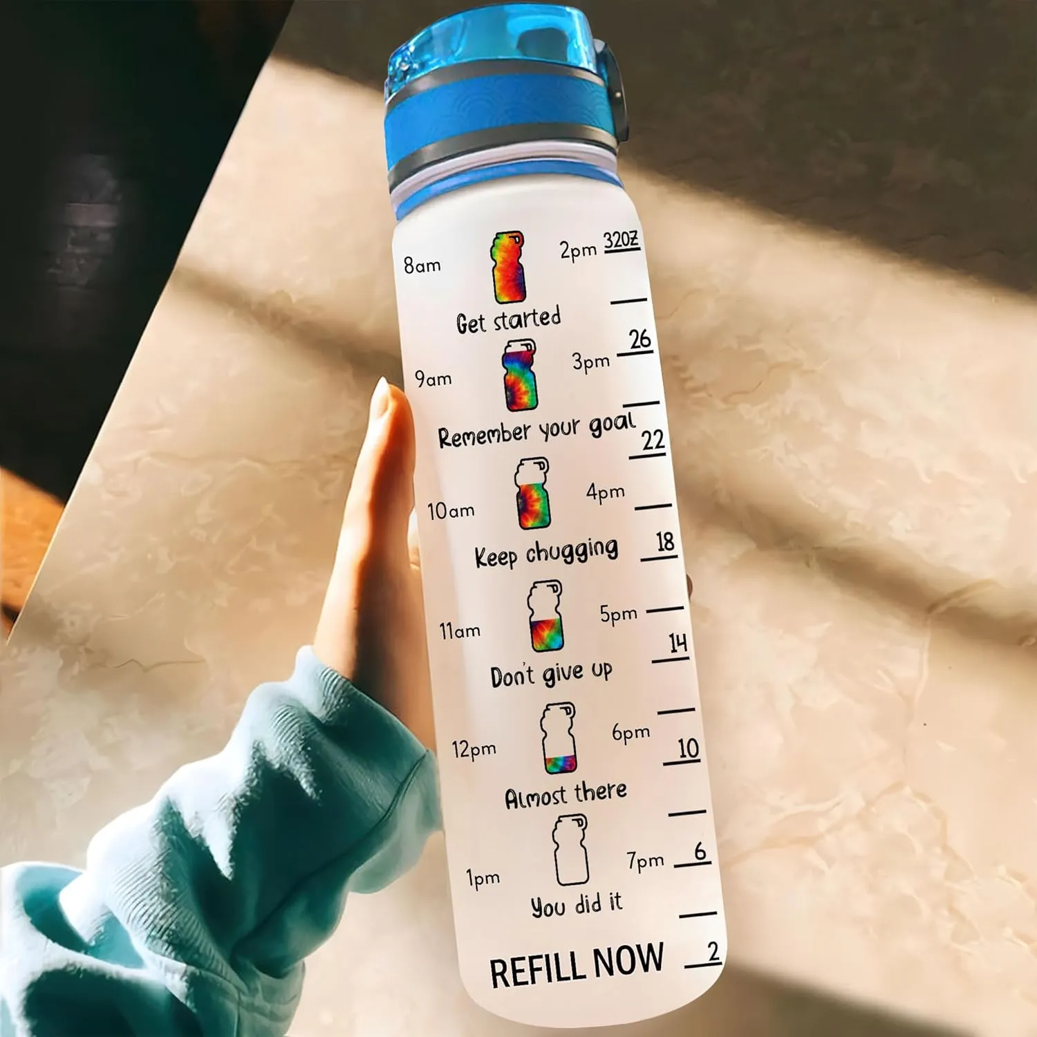 Hyturtle Personalized F-Bomb Mom With Tattoos Pretty Eyes 32Oz Liter Motivational Water Bottle, Customized Name With Time Marker, Gifts For Women Mom From Daughters Sons On Birthday Mother's Day