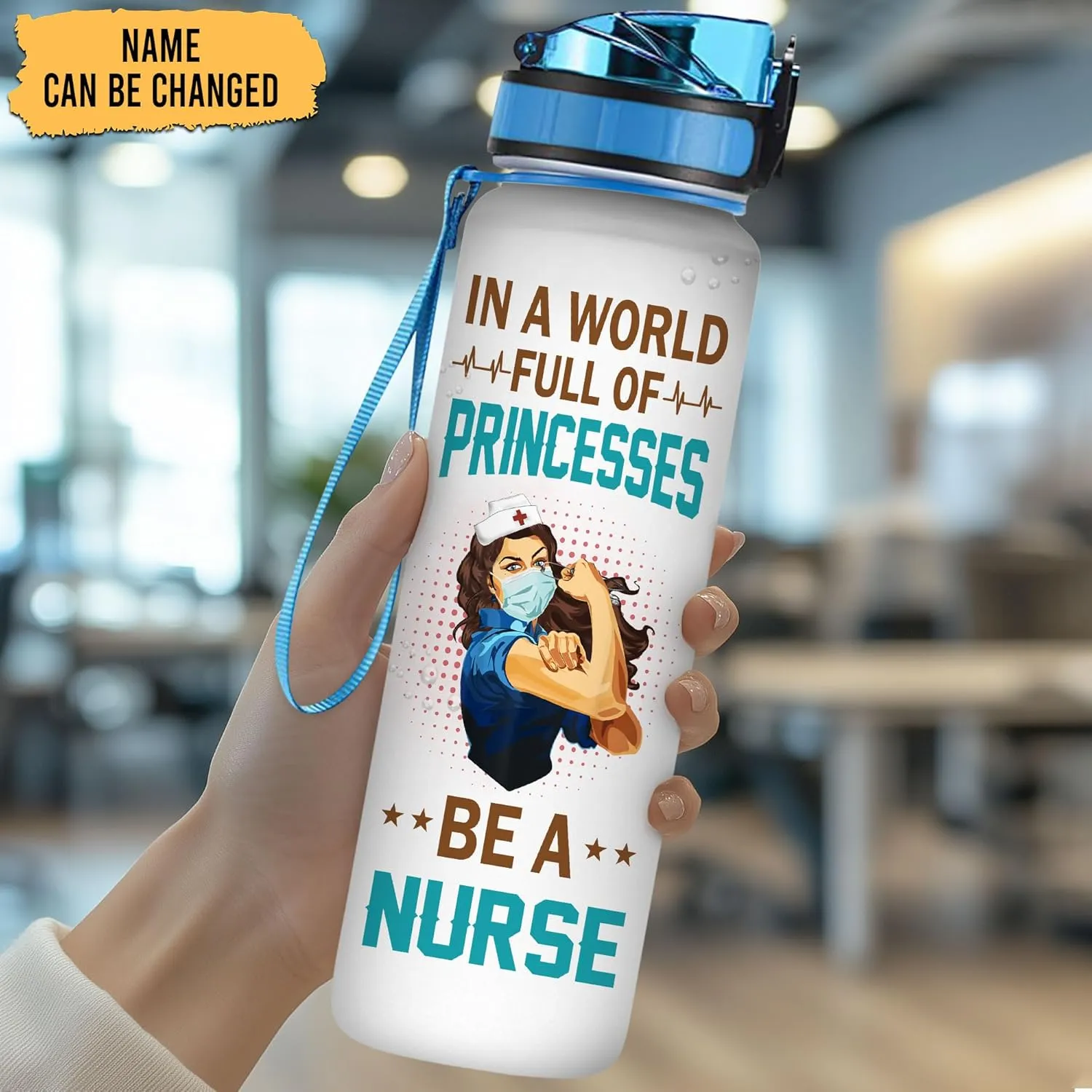 Hyturtle Personalized Nurse Water Bottle - 32oz Motivational Water Bottle with Leak-Proof Lid Time Marker - Custom Name Appreciation Gift for Women, Nurse Coworkers On Birthday Nurse's Day