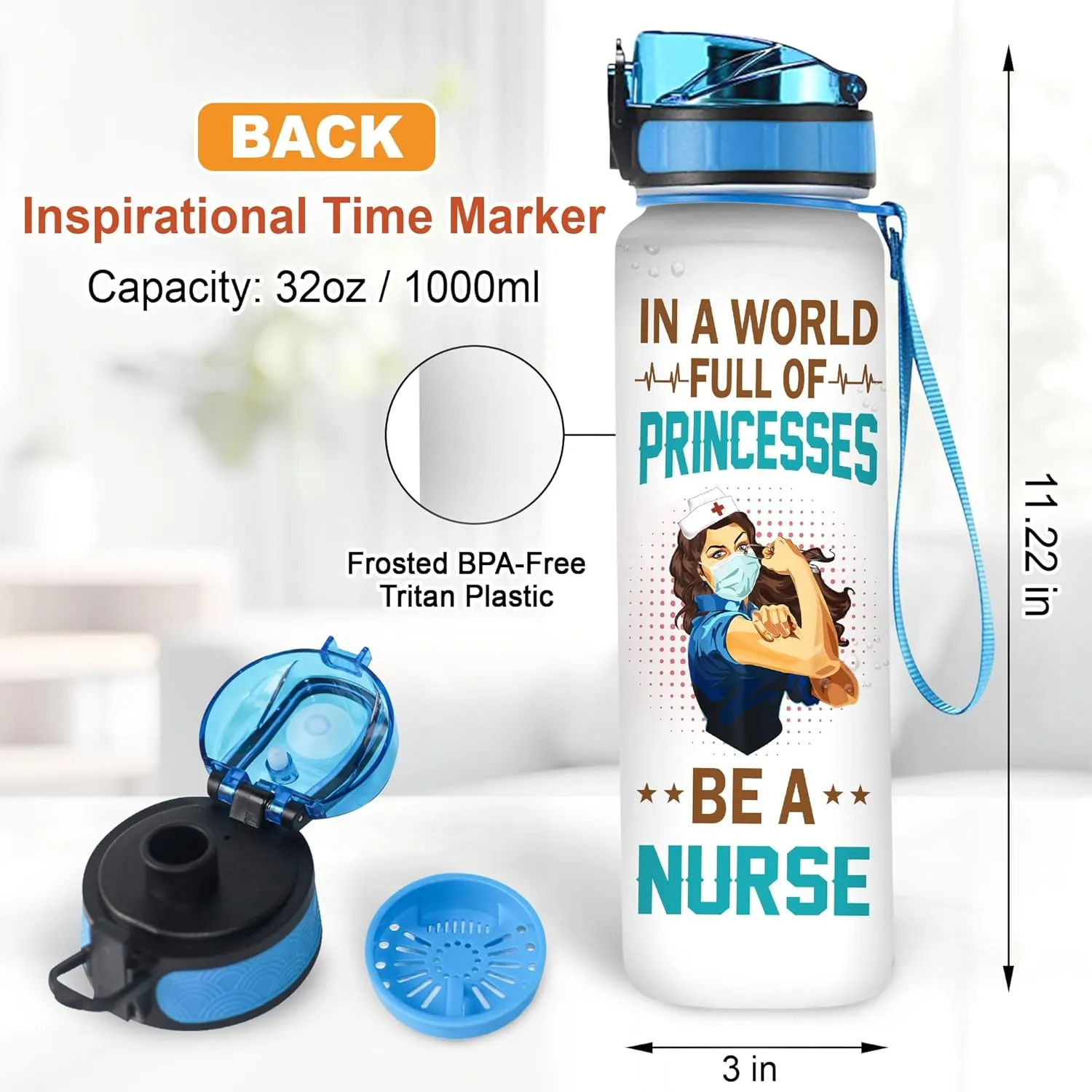 Hyturtle Personalized Nurse Water Bottle - 32oz Motivational Water Bottle with Leak-Proof Lid Time Marker - Custom Name Appreciation Gift for Women, Nurse Coworkers On Birthday Nurse's Day