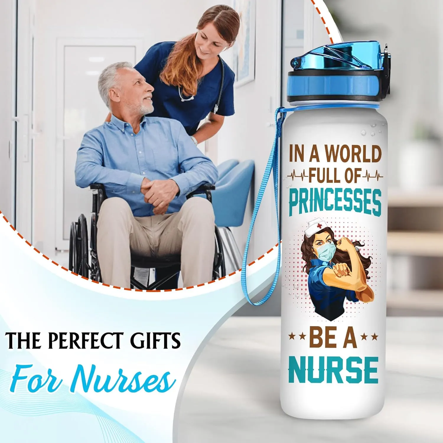 Hyturtle Personalized Nurse Water Bottle - 32oz Motivational Water Bottle with Leak-Proof Lid Time Marker - Custom Name Appreciation Gift for Women, Nurse Coworkers On Birthday Nurse's Day