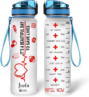 Hyturtle Personalized Nurse Water Bottle - 32oz Motivational Water Bottle with Leak-Proof Lid Time Marker - Custom Name Gift for Women, Nursing Students, Nurse Coworkers On Birthday, Nurse's Day