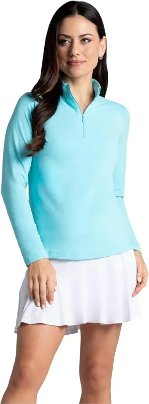 IBKUL Women's Solid Long Sleeve 1/4-zip Mock Neck Shirt