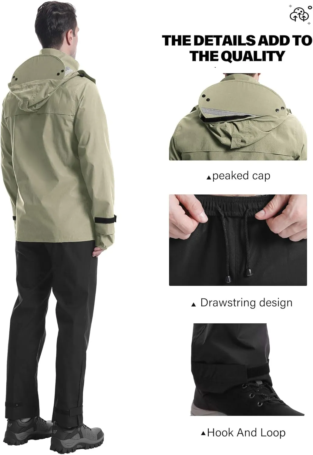 iCreek Rain Suit Waterproof Jacket with Pants 2 Pieces Breathable Lightweight Packable Raincoat with Hooded Rain Gear Unisex