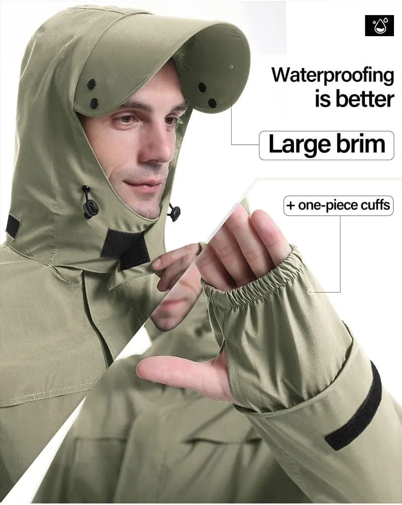 iCreek Rain Suit Waterproof Jacket with Pants 2 Pieces Breathable Lightweight Packable Raincoat with Hooded Rain Gear Unisex