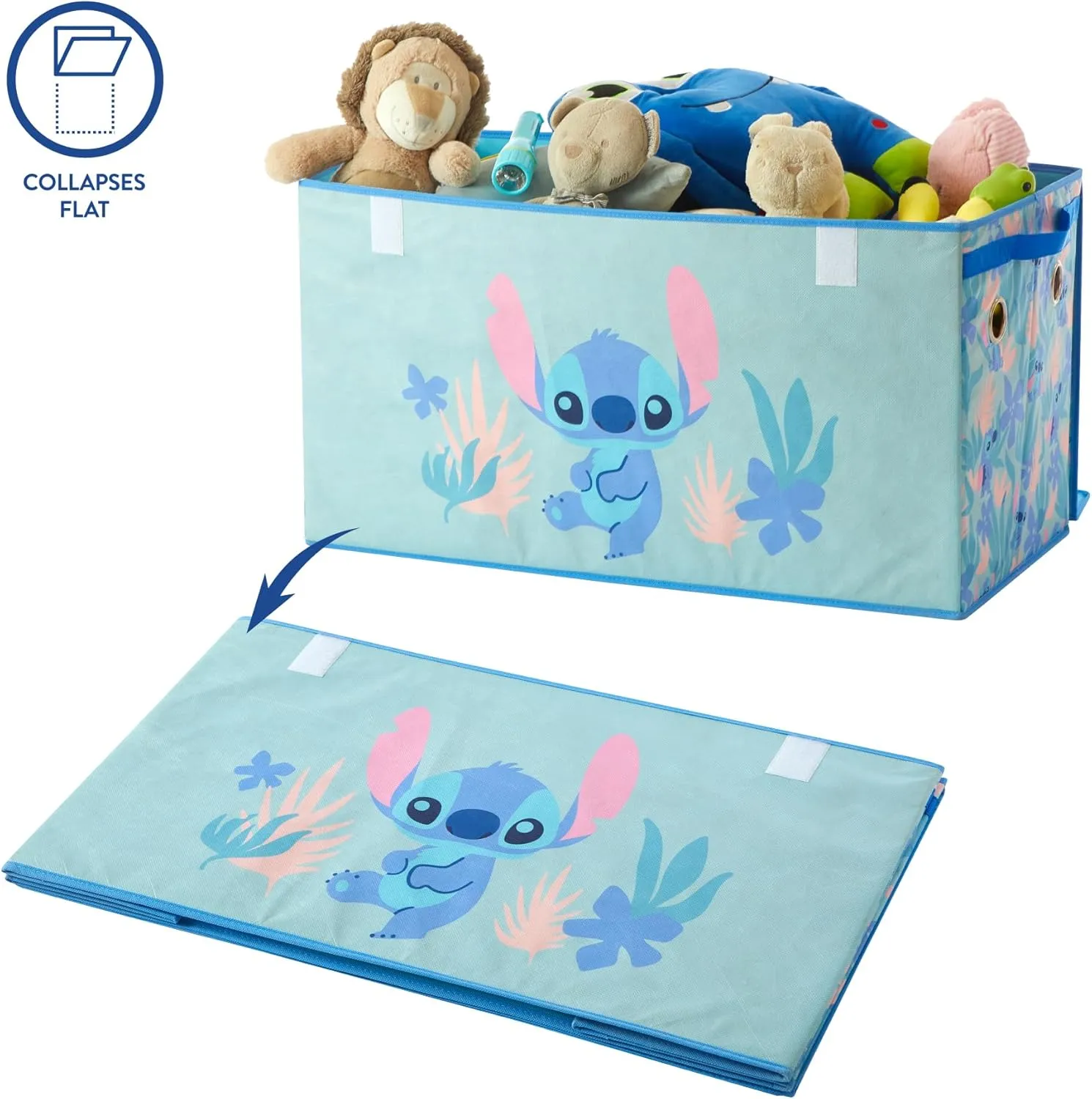 Idea Nuova Disney Stitch Collapsible Storage Trunk, Durable with Soft Lid, 28.5"x14.5"x16"