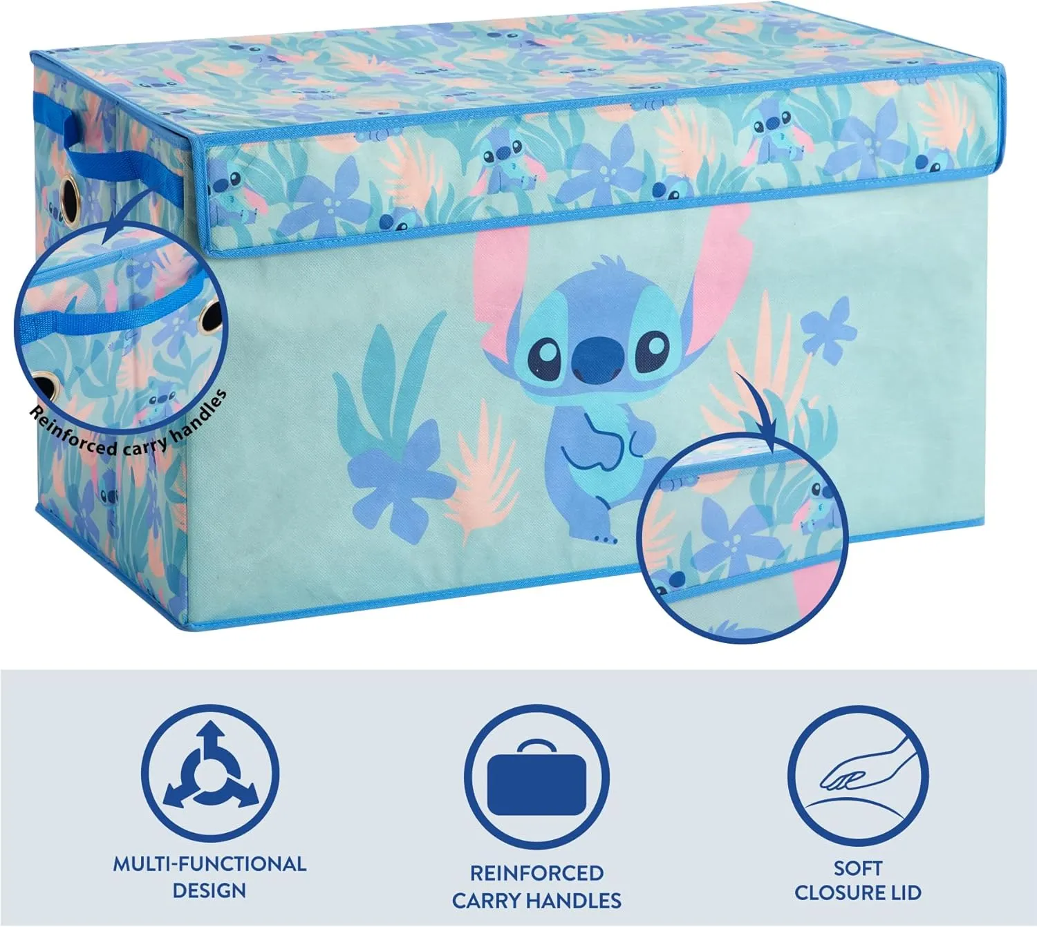 Idea Nuova Disney Stitch Collapsible Storage Trunk, Durable with Soft Lid, 28.5"x14.5"x16"