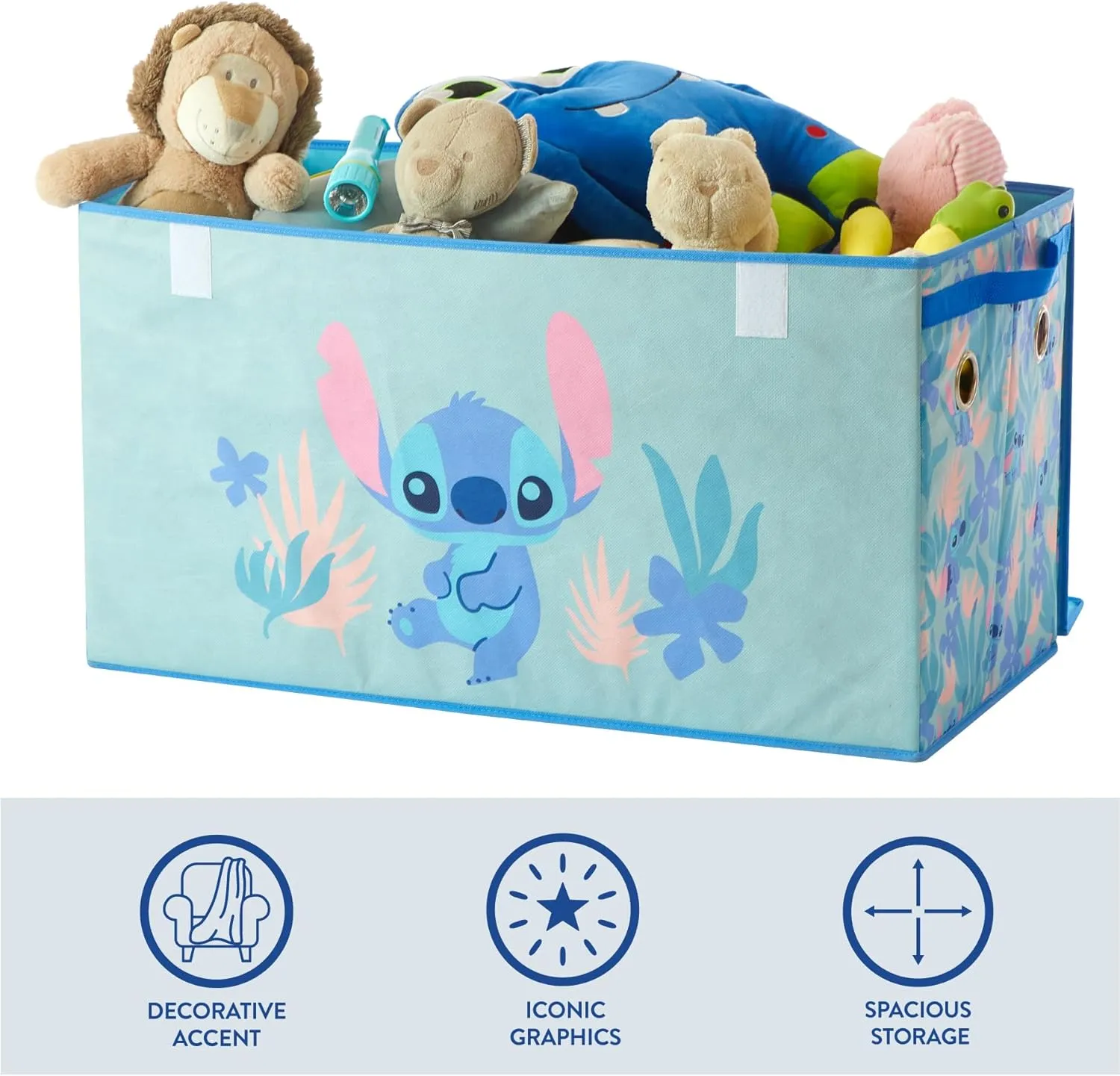 Idea Nuova Disney Stitch Collapsible Storage Trunk, Durable with Soft Lid, 28.5"x14.5"x16"