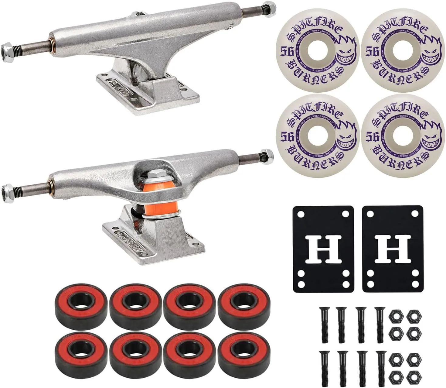 Independent Skateboard Trucks 139 Mid   56mm Spitfire Burners Wheels, ABEC 5 Bearings