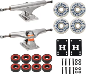 Independent Skateboard Trucks (Choose Size) Package Kit: 55mm Spitfire Burners 99A Wheels, with ABEC 5 Bearings, 1" Mounting Hardware, and 1/8" Risers