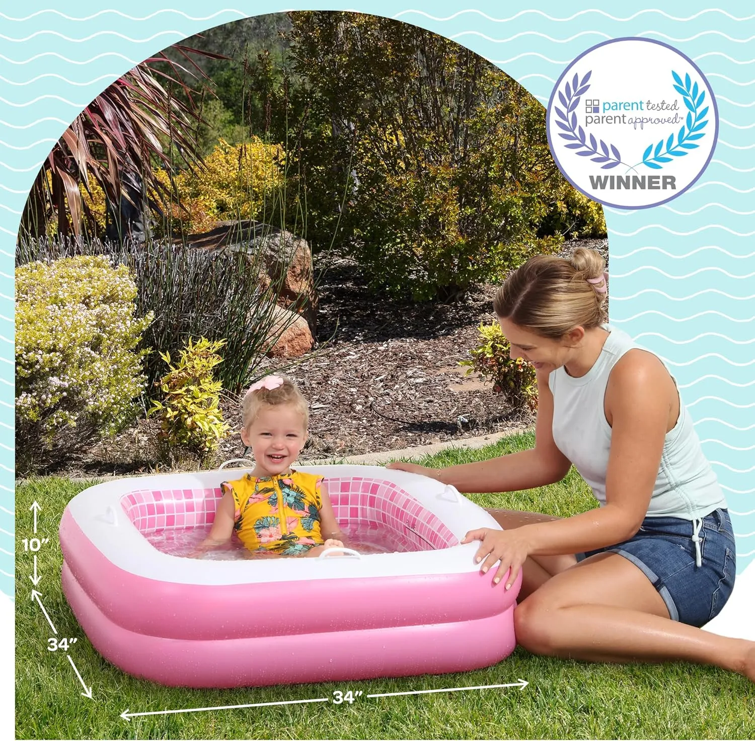Inflatable Baby Pool for Toddlers 1-3, Handles, Soft Floor & Drain, 34"x10" Kiddie Pool, Blow Up Bathtub & Ball Pit, Summer Outside Kid Water Toy Outdoor Play First Birthday Gift for Girls Ages 1 2 3