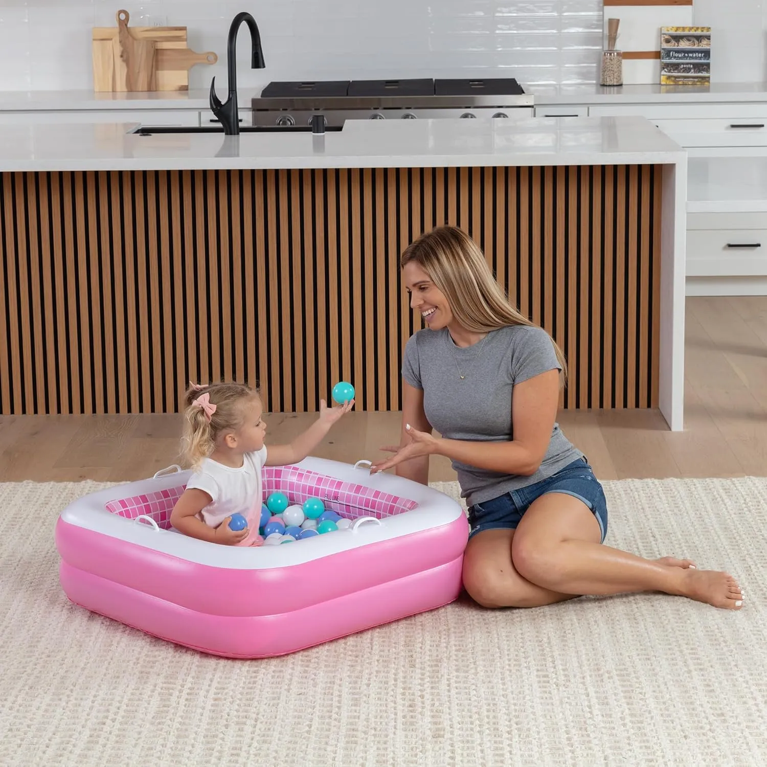 Inflatable Baby Pool for Toddlers 1-3, Handles, Soft Floor & Drain, 34"x10" Kiddie Pool, Blow Up Bathtub & Ball Pit, Summer Outside Kid Water Toy Outdoor Play First Birthday Gift for Girls Ages 1 2 3