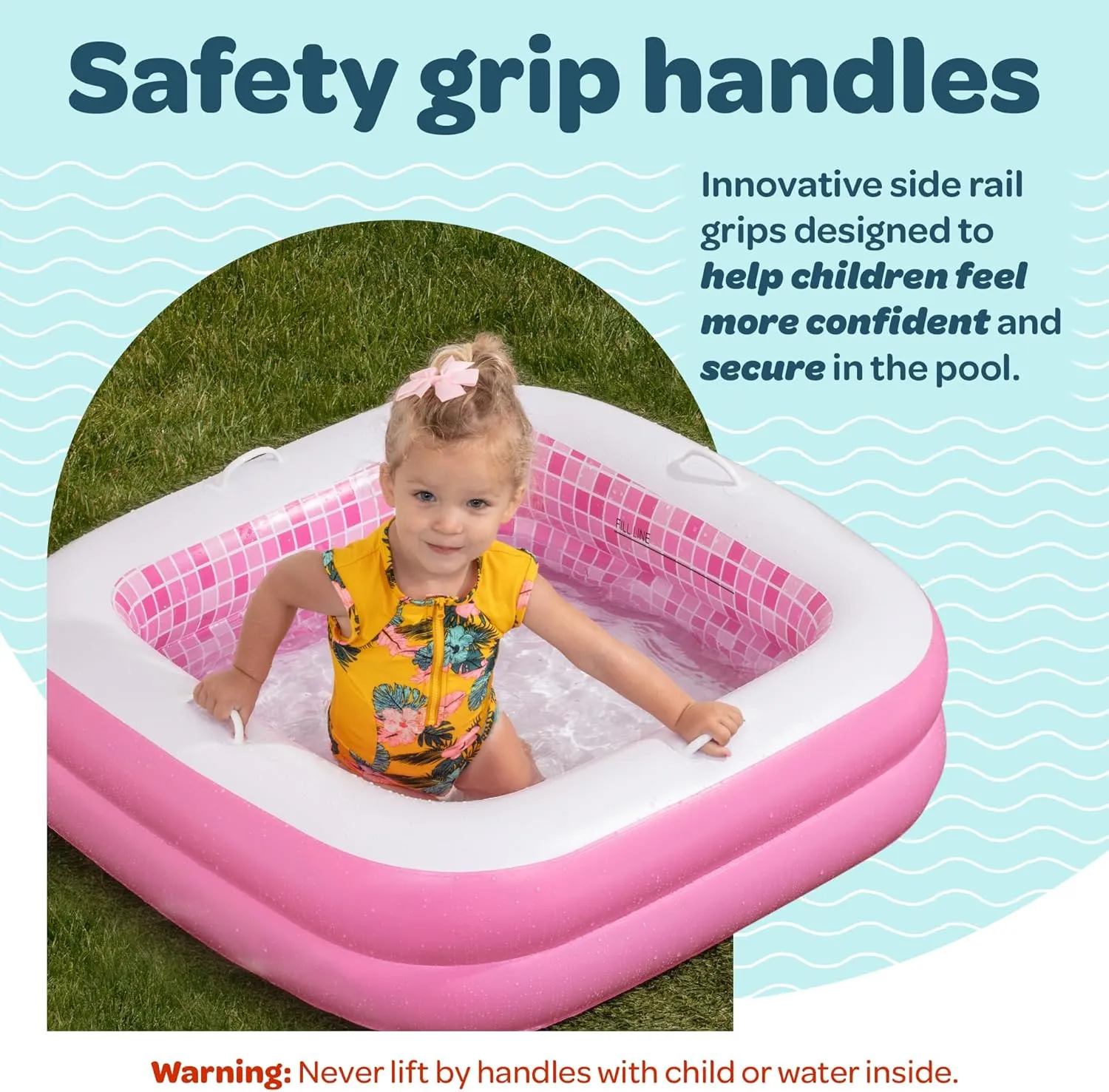 Inflatable Baby Pool for Toddlers 1-3, Handles, Soft Floor & Drain, 34"x10" Kiddie Pool, Blow Up Bathtub & Ball Pit, Summer Outside Kid Water Toy Outdoor Play First Birthday Gift for Girls Ages 1 2 3