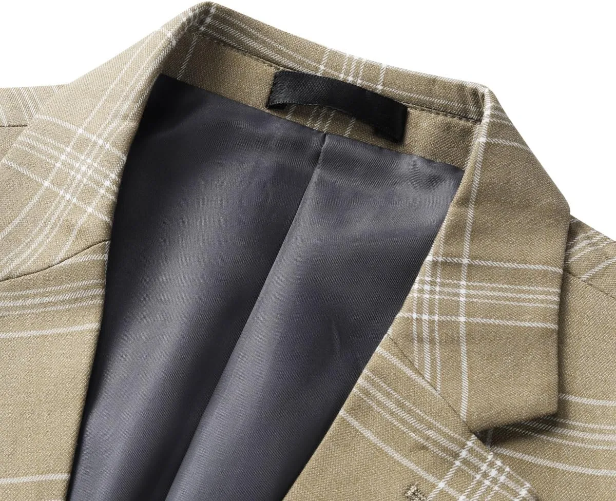 Iynnijoy Men's Plaid Blazer Casual Sports Coat Slim Fit Plaid Suit Jackets for Party Wedding