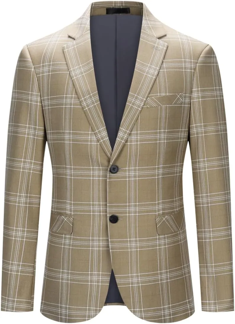 Iynnijoy Men's Plaid Blazer Casual Sports Coat Slim Fit Plaid Suit Jackets for Party Wedding