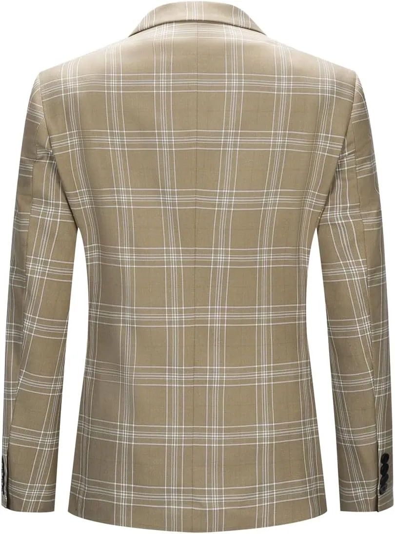 Iynnijoy Men's Plaid Blazer Casual Sports Coat Slim Fit Plaid Suit Jackets for Party Wedding