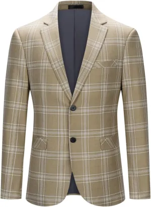 Iynnijoy Men's Plaid Blazer Casual Sports Coat Slim Fit Plaid Suit Jackets for Party Wedding