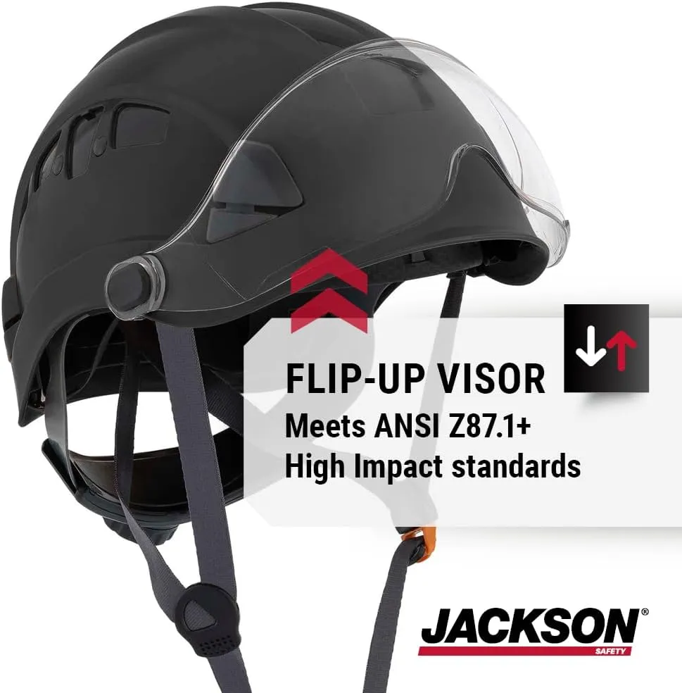 Jackson Safety Vented Hard Hat - Construction Helmet for Men with Flip-Up Visor - Industrial Climbing-Style Head Protection Equipment (Multiple Colors)