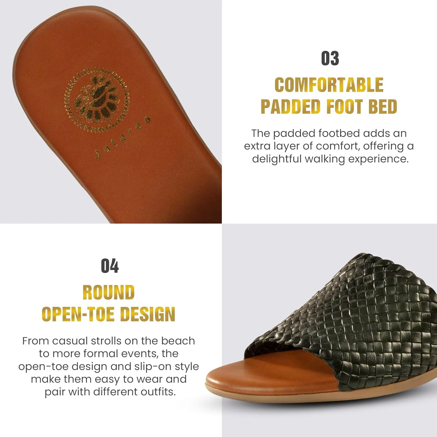 JATAREA Women’s Slip-On Flat Sandals with Round Open Toe | Dressy Summer Slides for Women