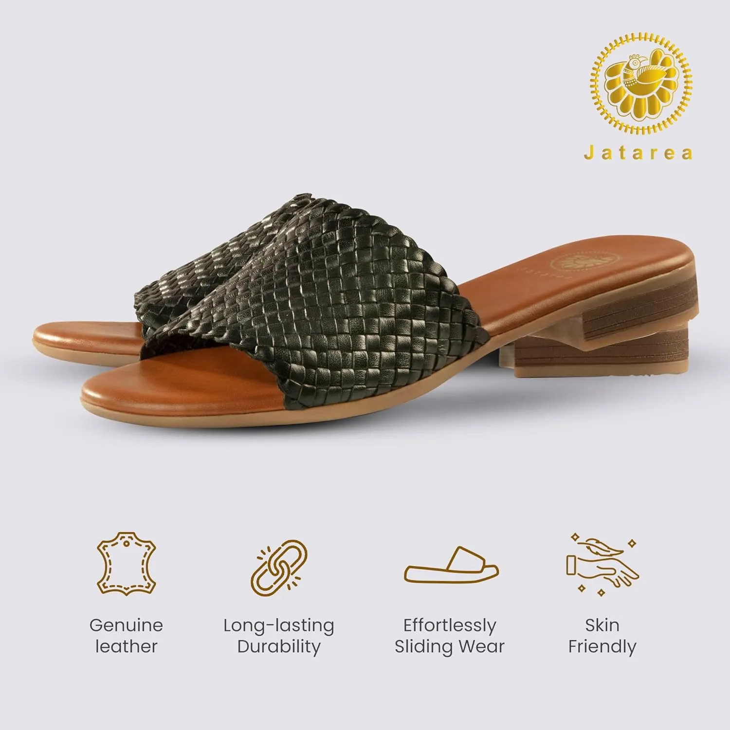 JATAREA Women’s Slip-On Flat Sandals with Round Open Toe | Dressy Summer Slides for Women