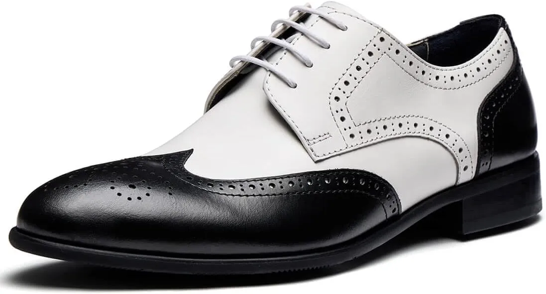 Jepsengord Men's Dress Shoes Wingtip Genuine Cowhide Leather Oxfords with Brogue Formal Business Wedding Derby Shoes