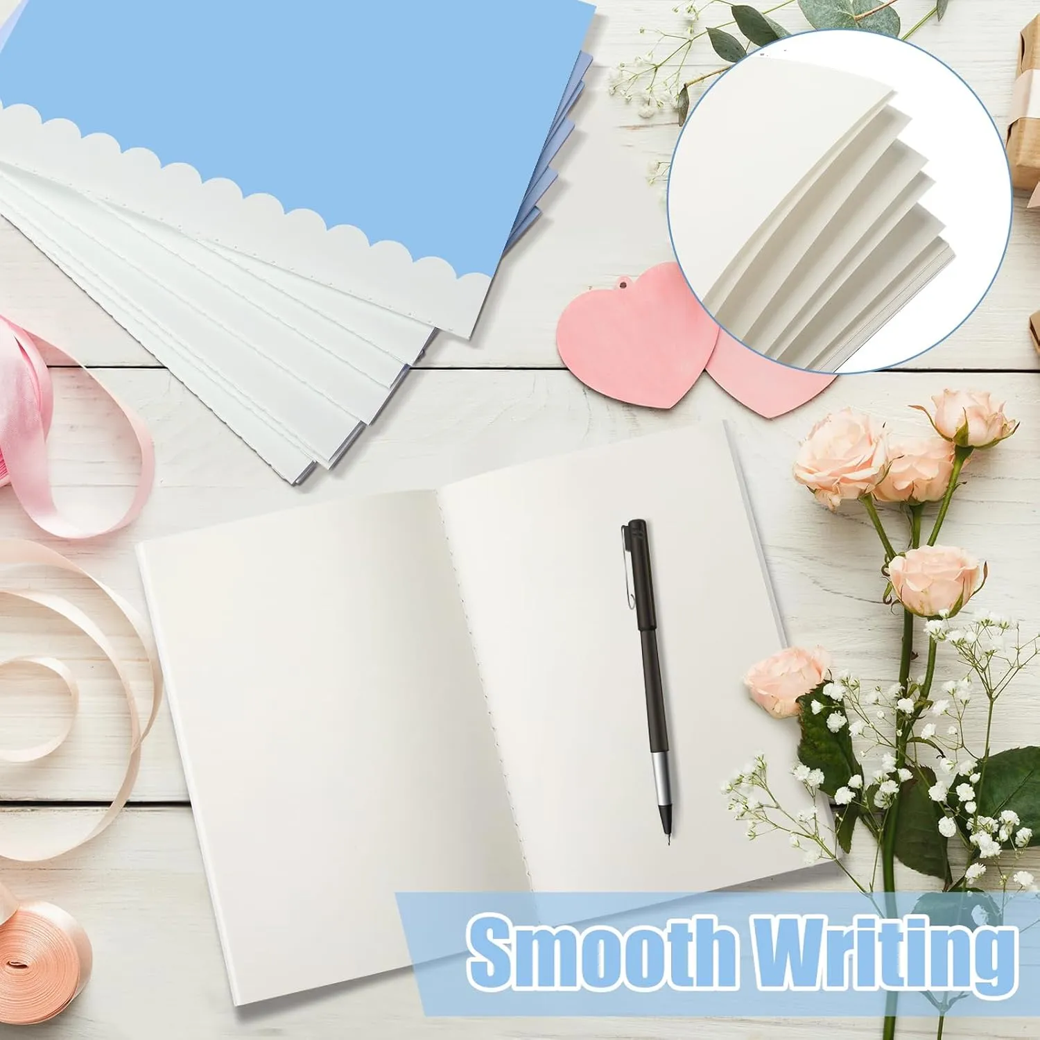 Jetec 24 Pack Scalloped Blank Journal Notebooks Bulk, 5.5" x 8.3" A5 Size 30 Sheets/60 Pages Elegant Cute pastel Notebooks for Writing Sketching Office School Supplie(Blue)