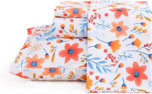 JSD Floral Printed Sheet Set Queen Size, 4 Piece Flower Pattern Microfiber Bed Sheets Deep Pocket