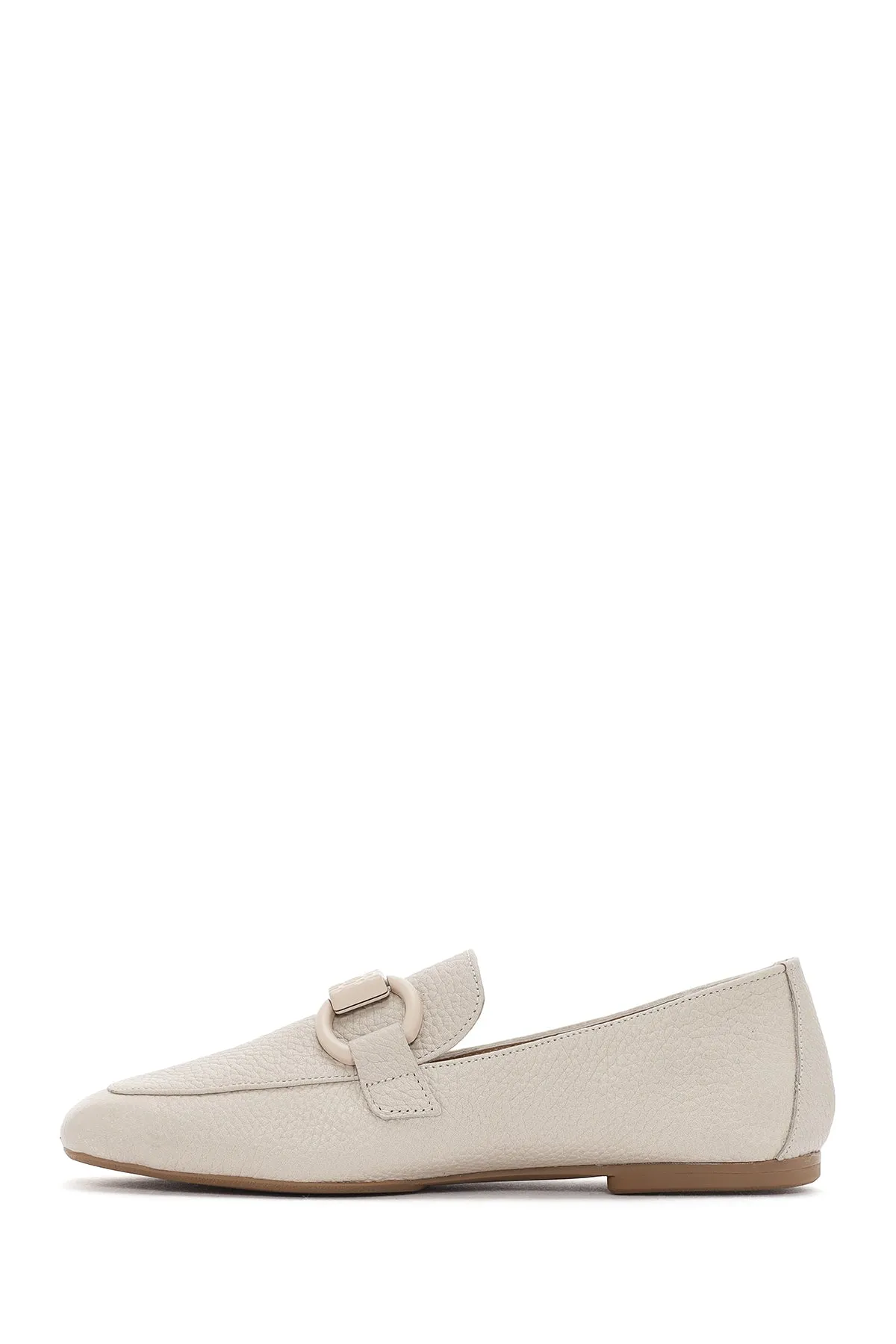 Kadın Krem Deri Maskülen Loafer