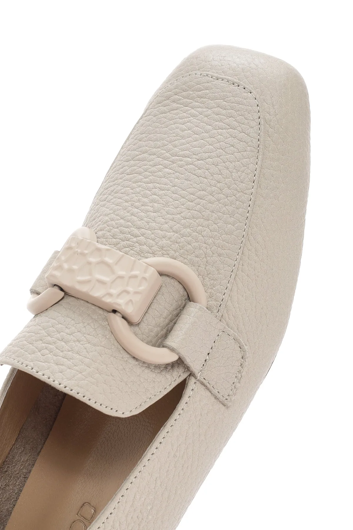 Kadın Krem Deri Maskülen Loafer