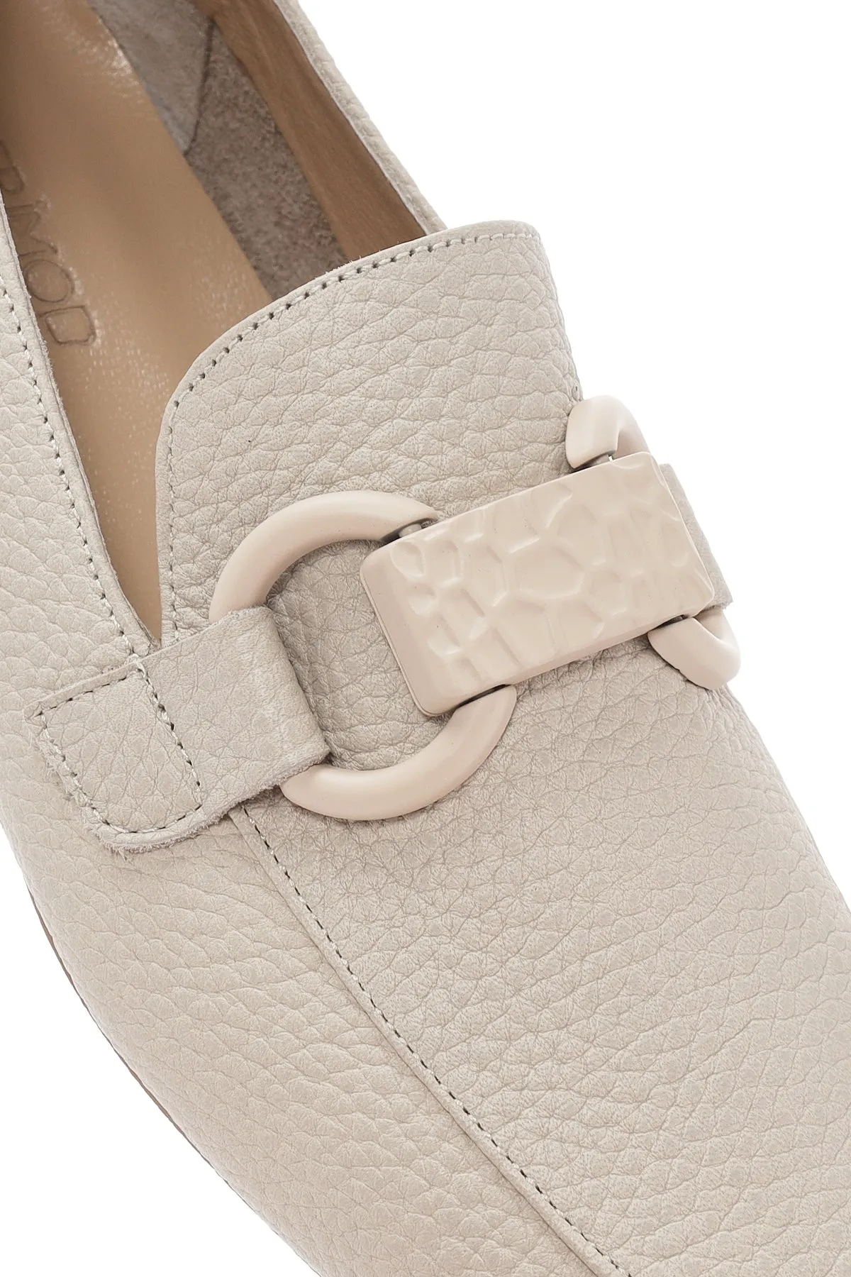 Kadın Krem Deri Maskülen Loafer