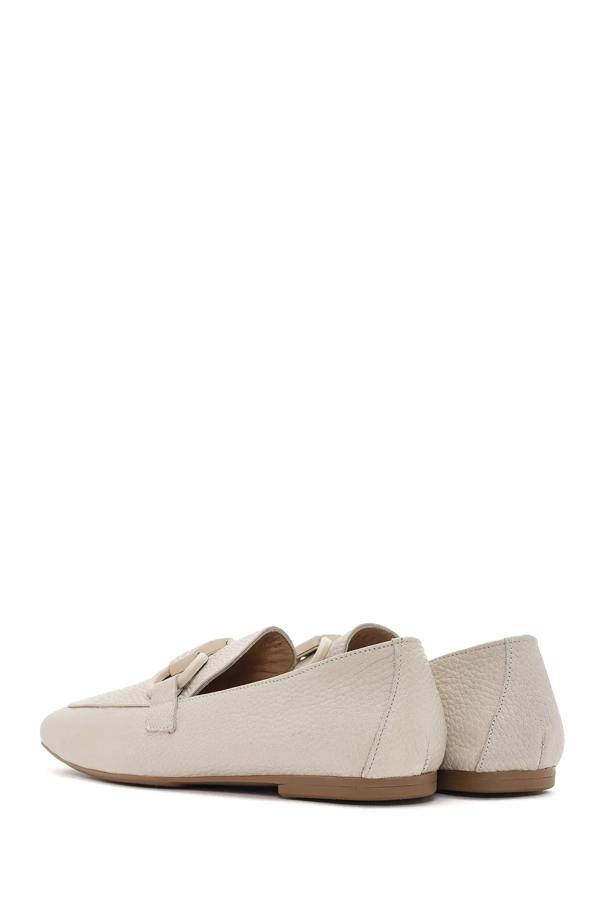 Kadın Krem Deri Maskülen Loafer