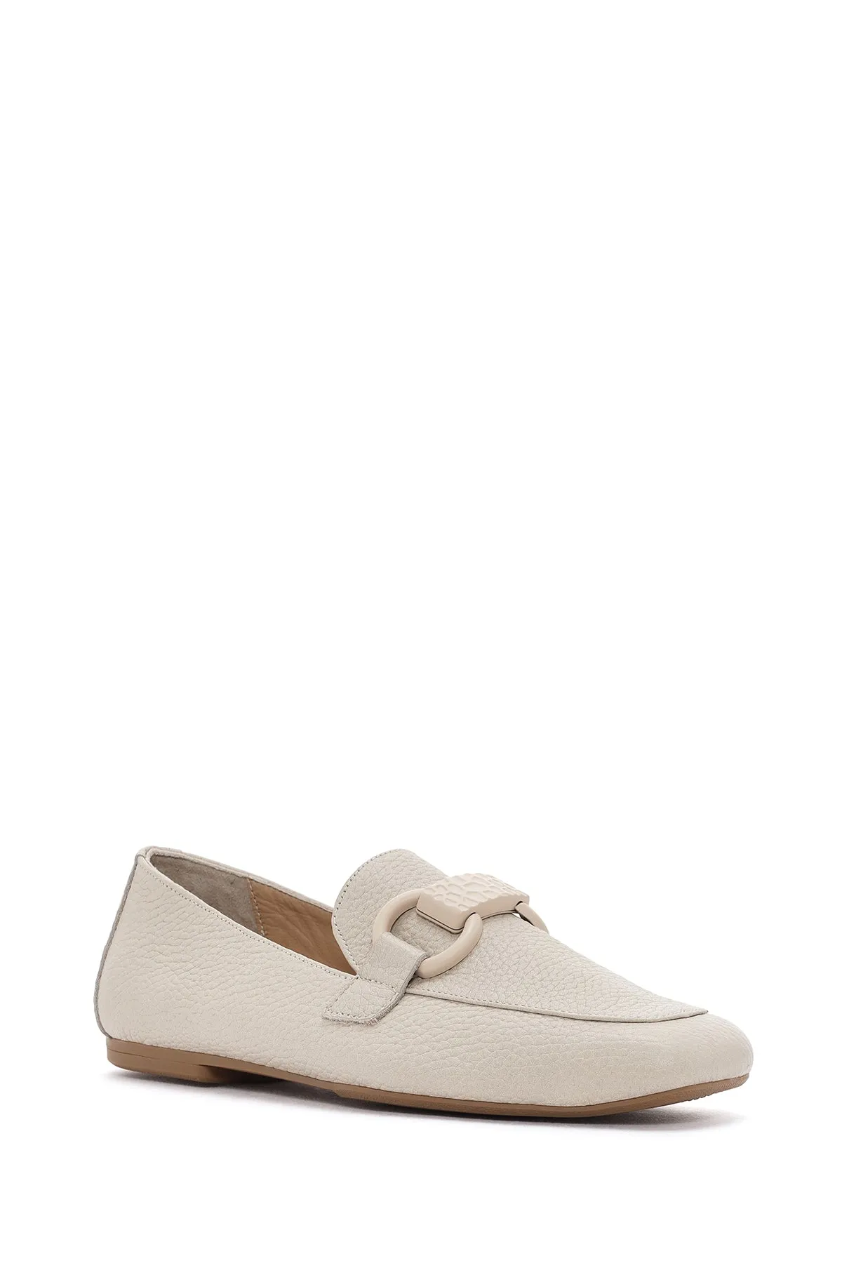 Kadın Krem Deri Maskülen Loafer