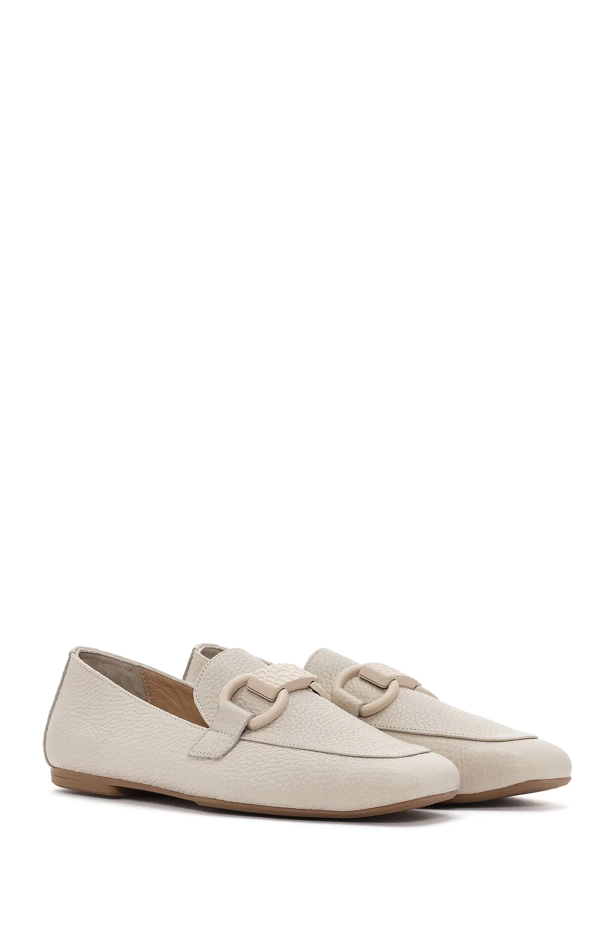 Kadın Krem Deri Maskülen Loafer