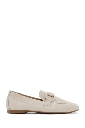 Kadın Krem Deri Maskülen Loafer
