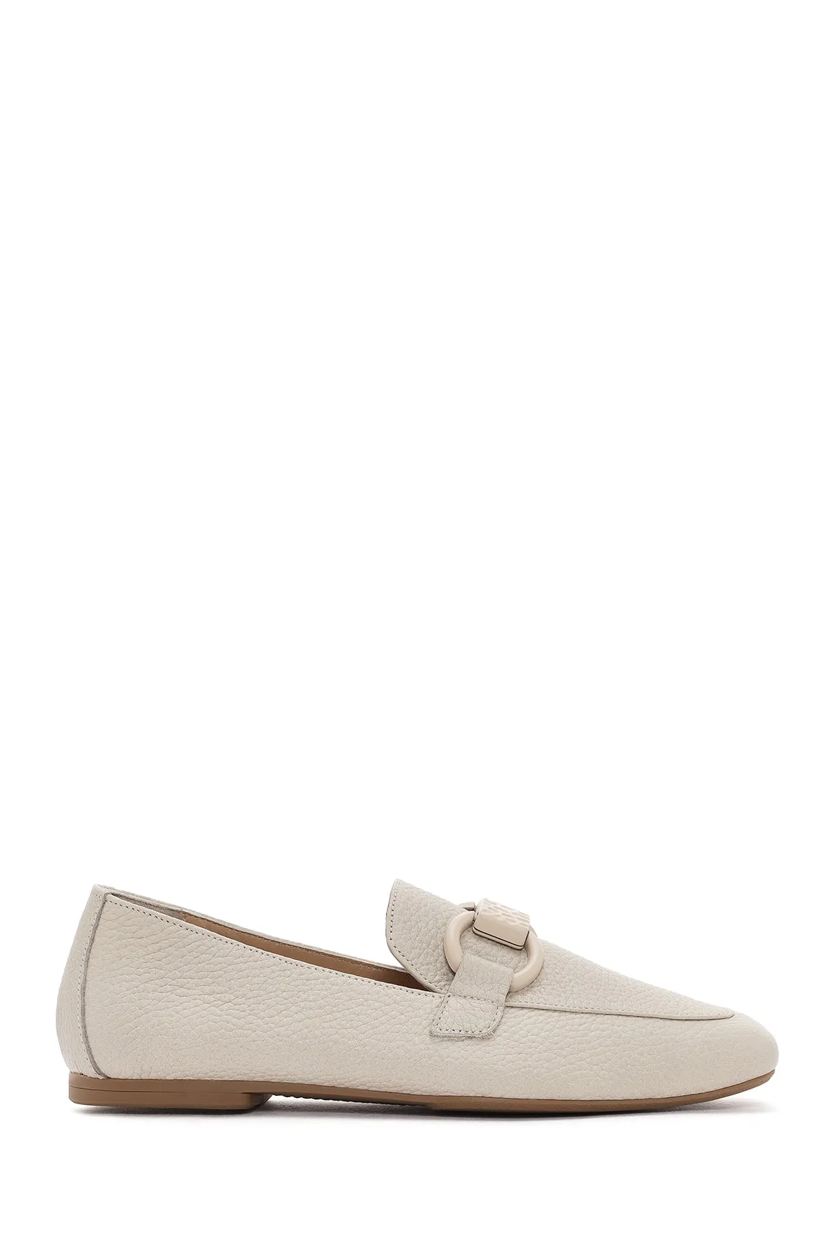 Kadın Krem Deri Maskülen Loafer