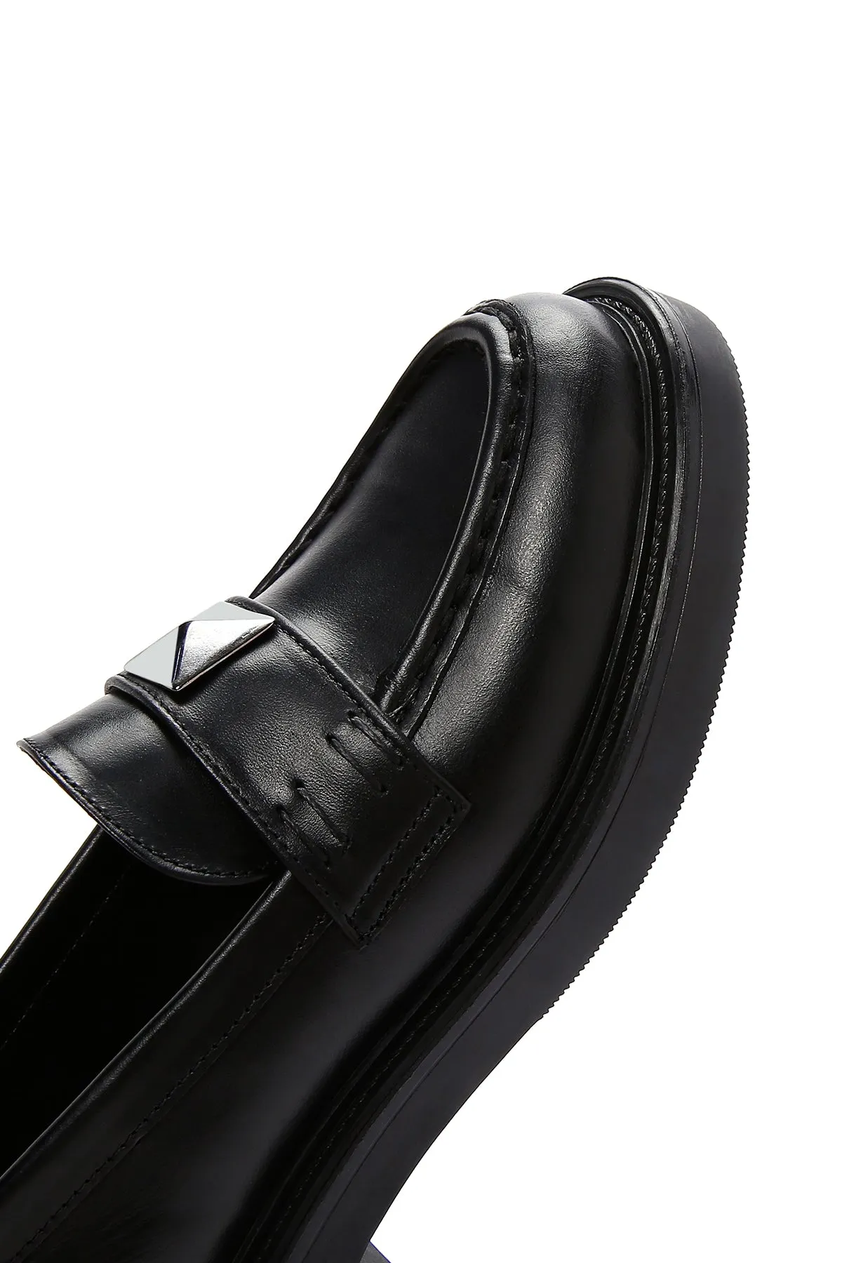 Kadın Siyah Deri Maskülen Casual Loafer