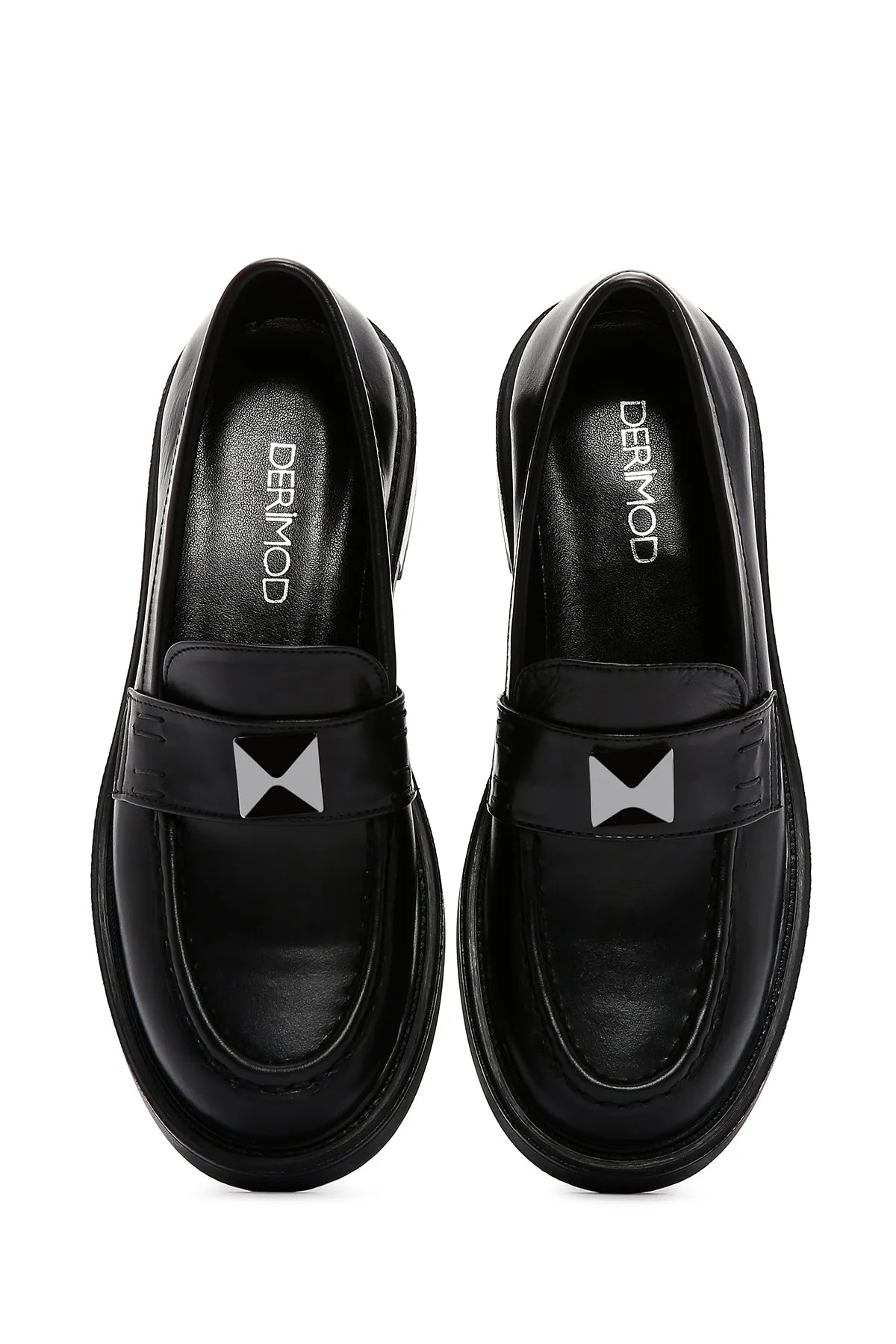 Kadın Siyah Deri Maskülen Casual Loafer