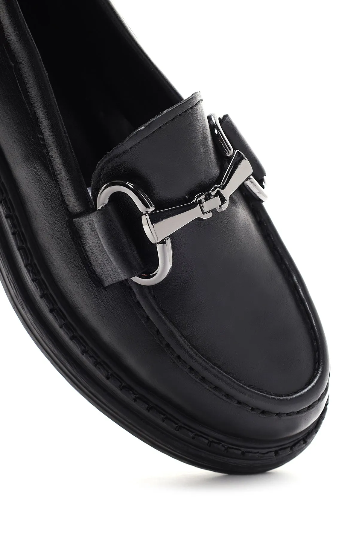 Kadın Siyah Deri Maskülen Loafer
