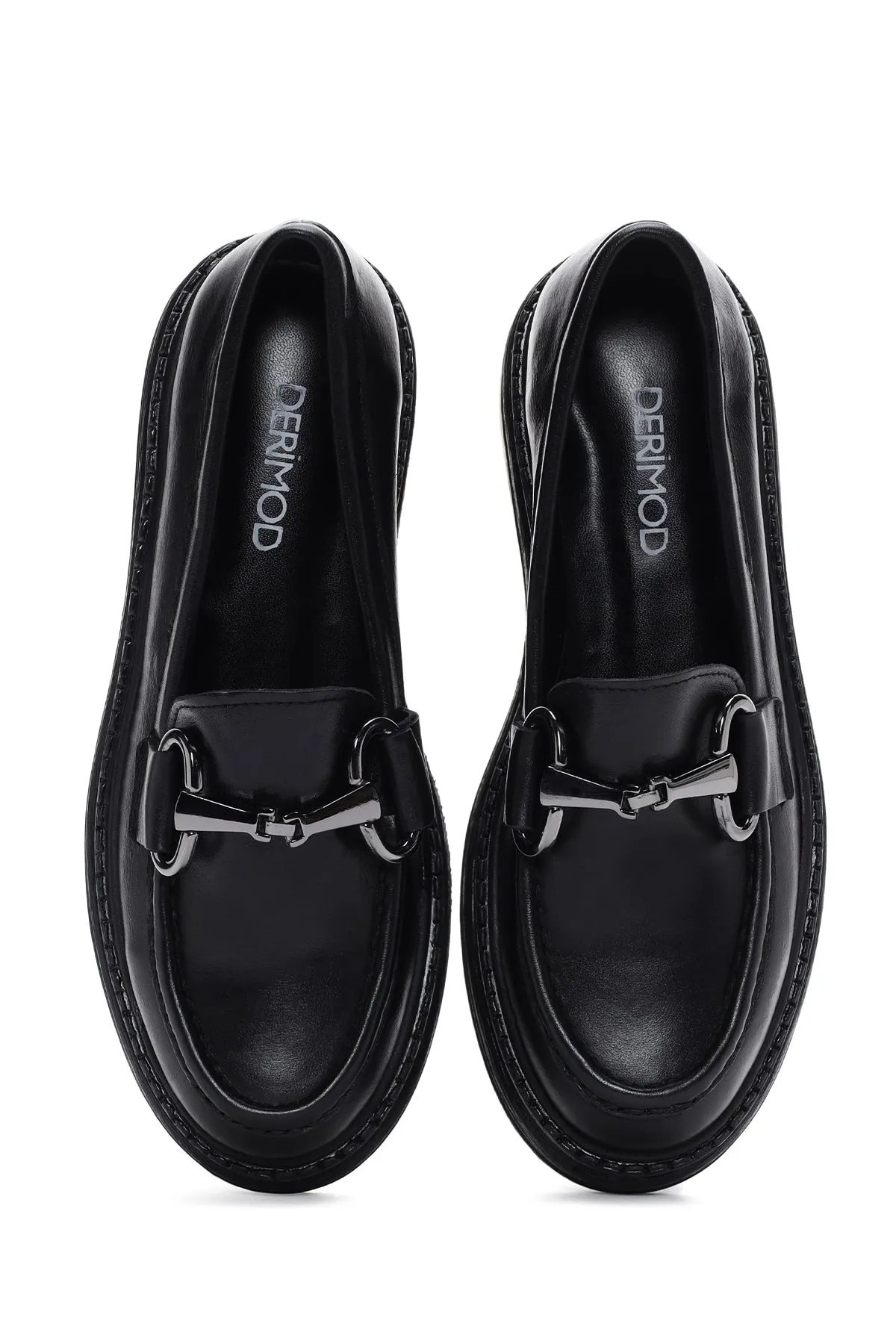 Kadın Siyah Deri Maskülen Loafer