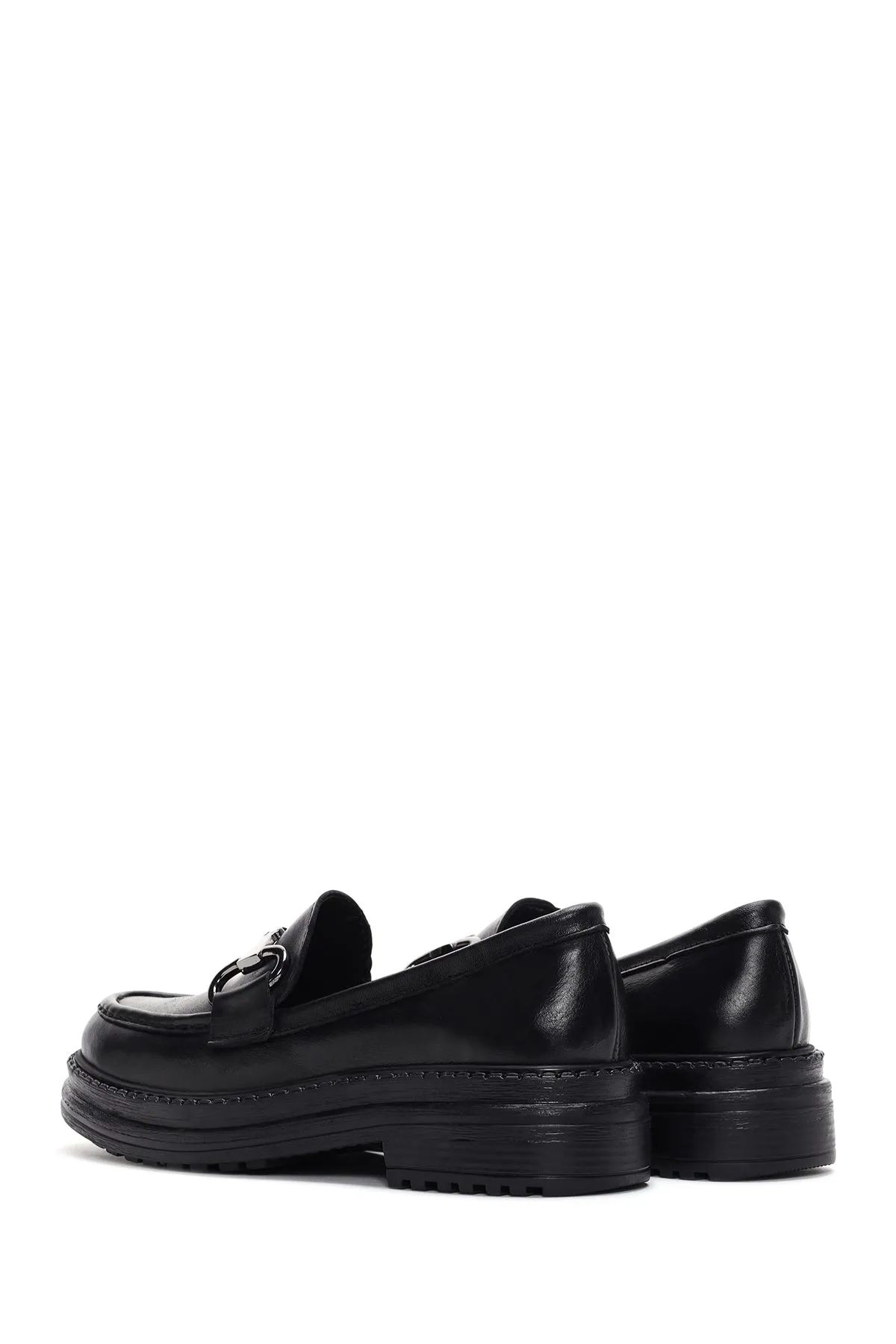 Kadın Siyah Deri Maskülen Loafer