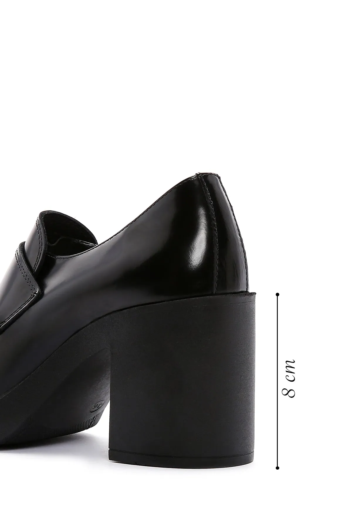 Kadın Siyah Kalın Yüksek Topuklu Deri Maskülen Loafer