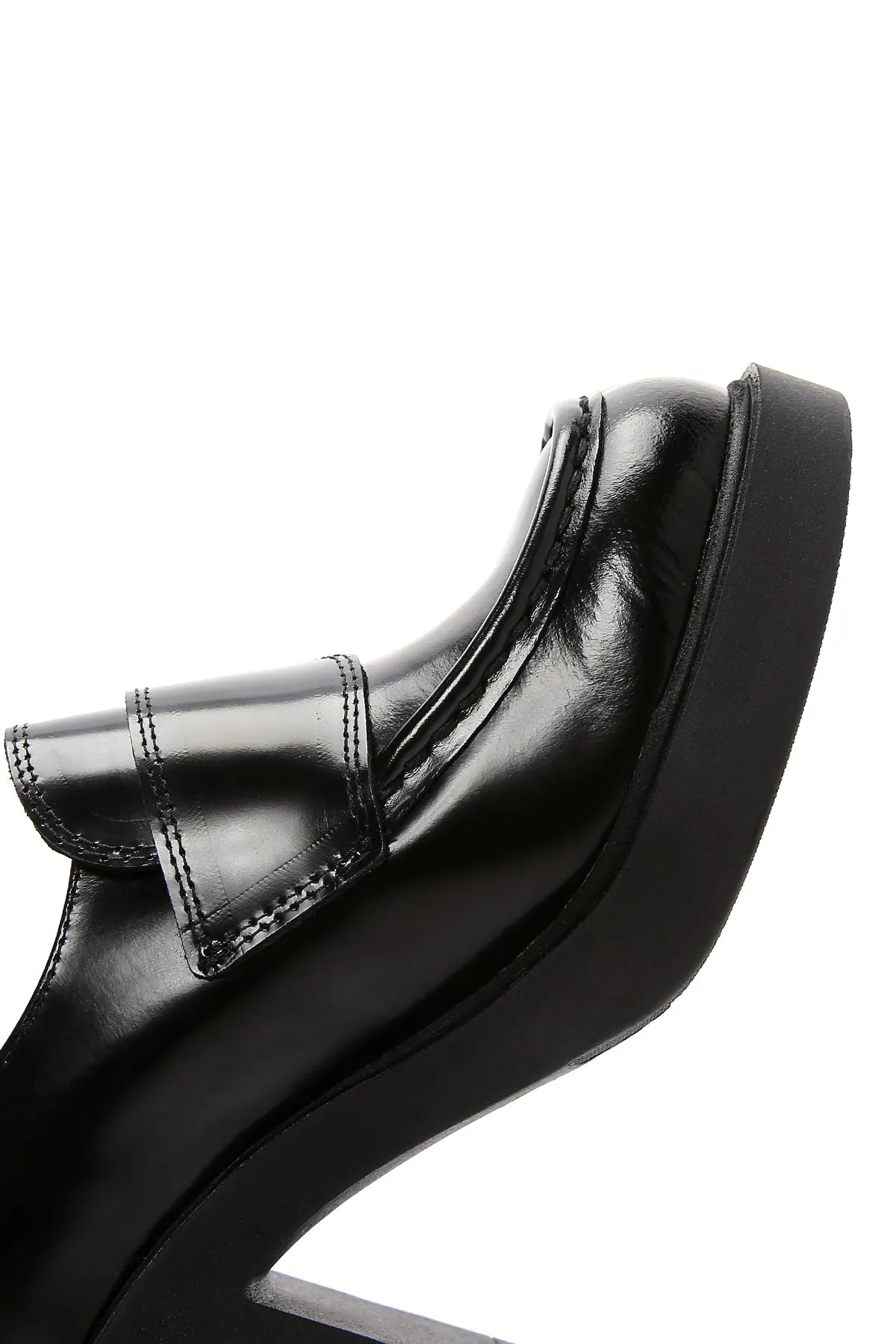 Kadın Siyah Kalın Yüksek Topuklu Deri Maskülen Loafer