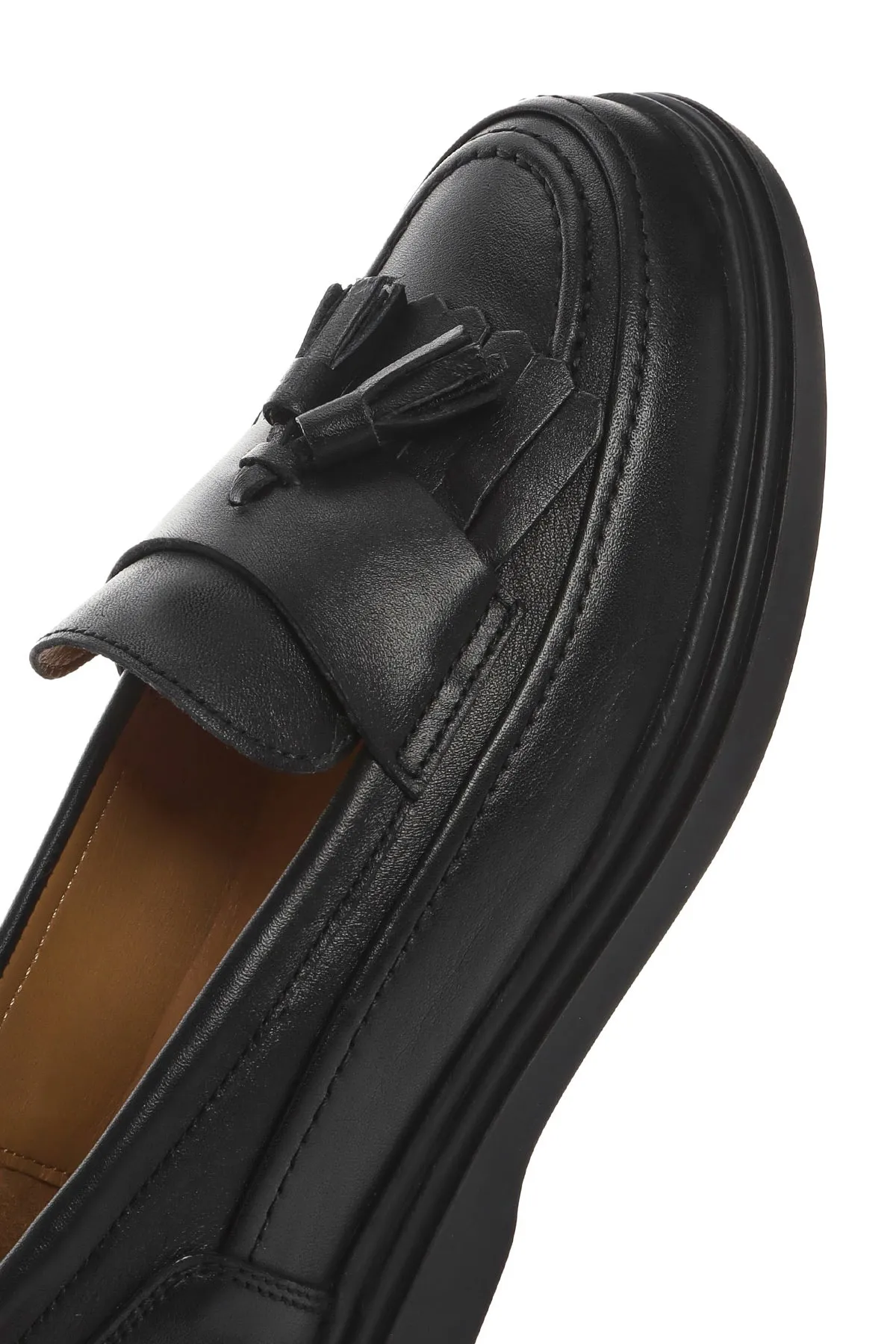 Kadın Siyah Püsküllü Deri Loafer