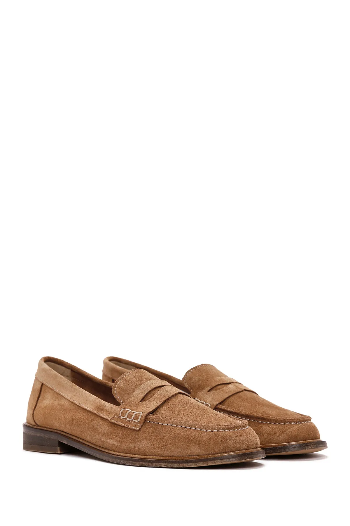Kadın Taba Süet Deri Maskülen Loafer