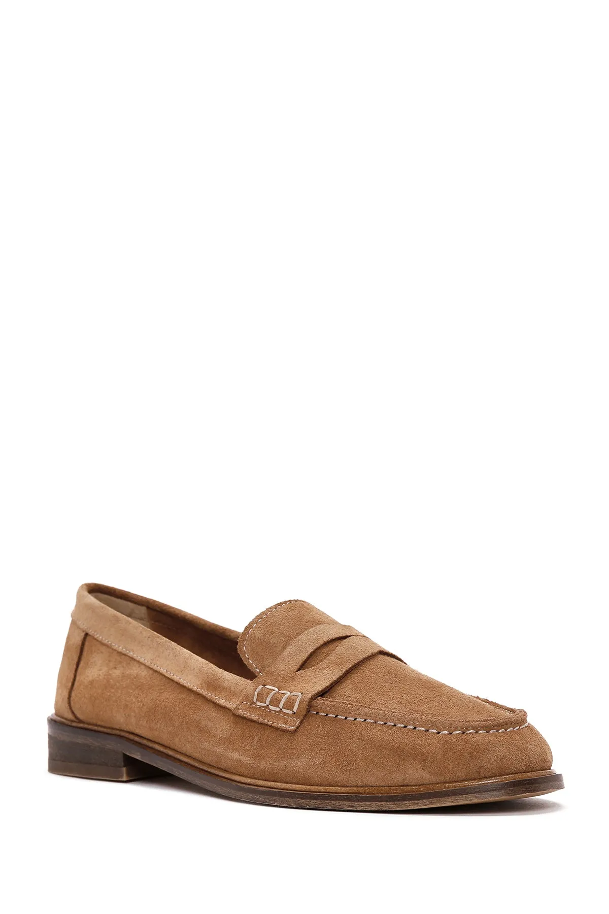 Kadın Taba Süet Deri Maskülen Loafer